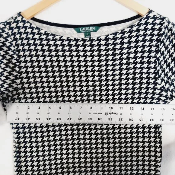 Lauren Ralph Lauren, Black & White Houndstooth Short Sleeve Cotton Top, Medium - Picture 6 of 13